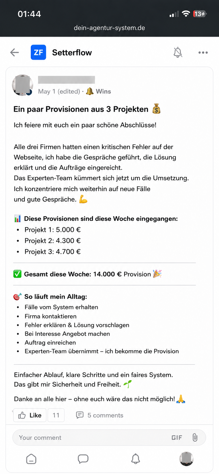 14.000 € Provision aus 3 Projekten