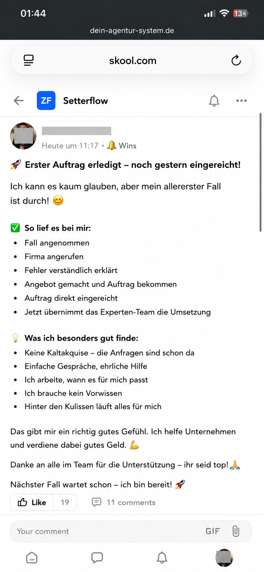 Erster Auftrag erledigt – gestern eingereicht