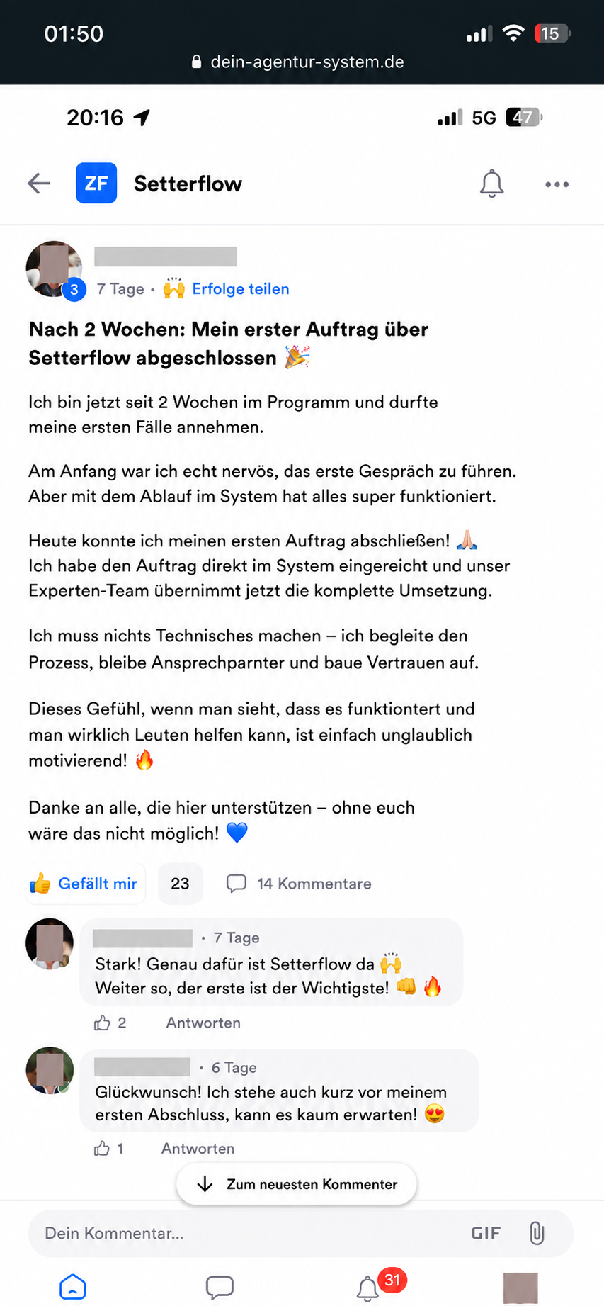 Nach 2 Wochen: erster Auftrag abgeschlossen