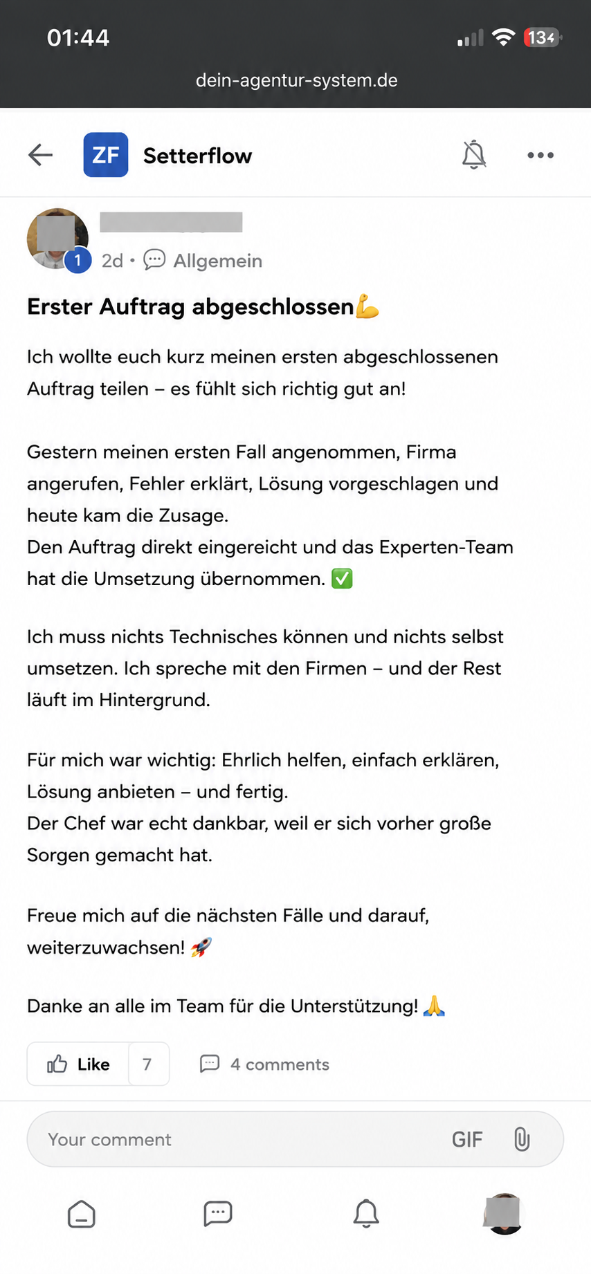 Erster Auftrag abgeschlossen