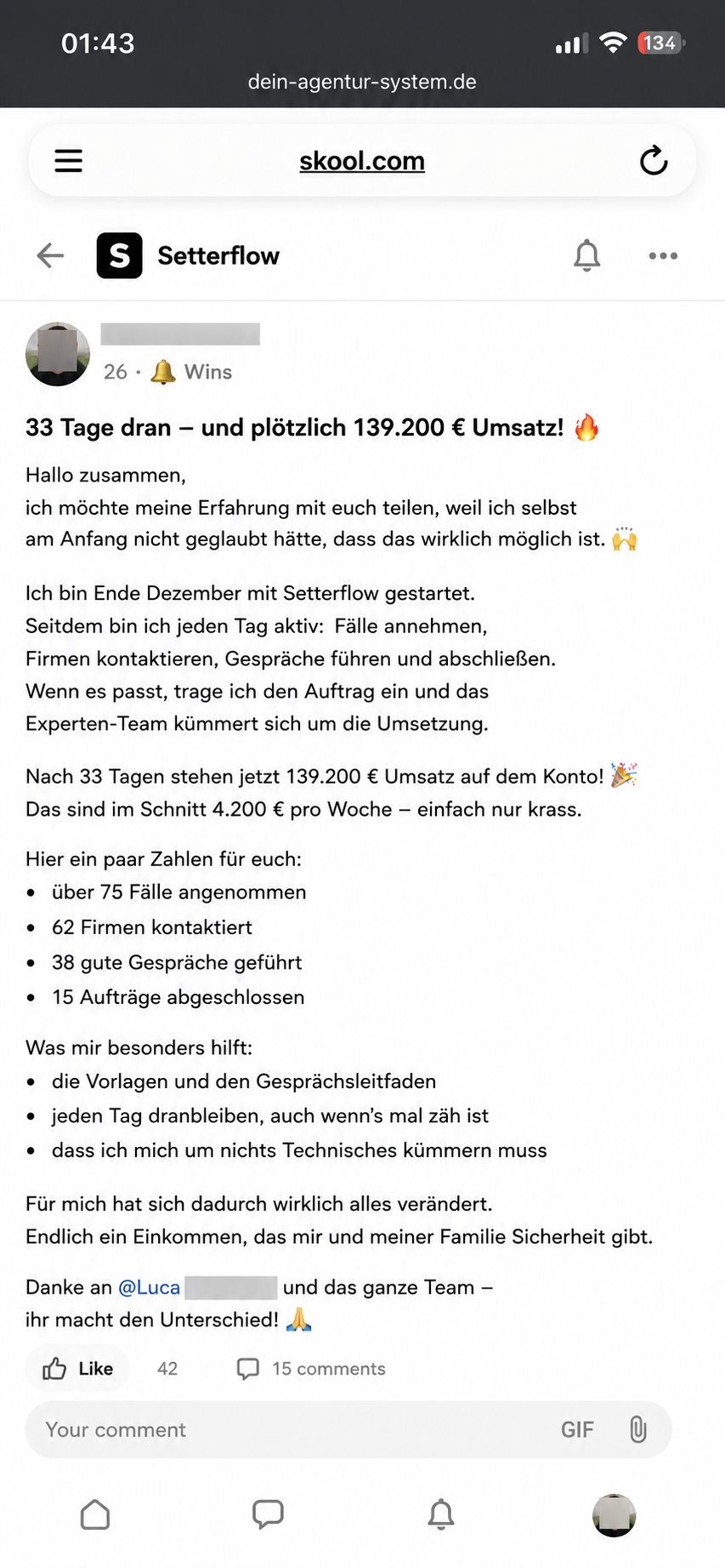 33 Tage dran – 139.200 € Umsatz