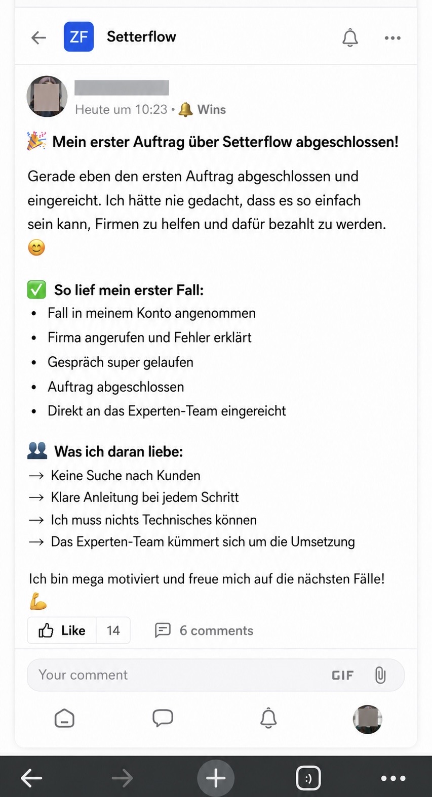 Erster Auftrag über Setterflow abgeschlossen