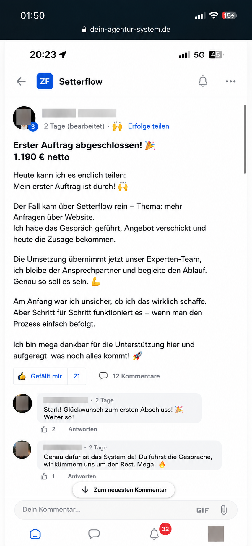 Erster Auftrag abgeschlossen – 1.190 € netto