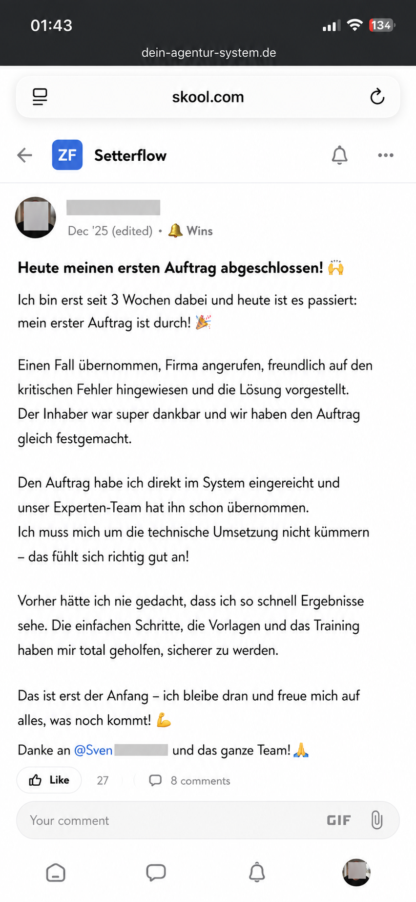 Nach 3 Wochen: erster Auftrag abgeschlossen